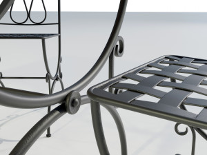 Iron Wood Table and Chairs Model 3D