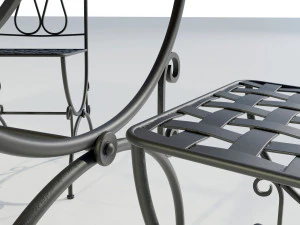Iron Wood Table and Chairs 3D Model