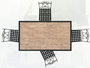 Iron Wood Table and Chairs Model 3D