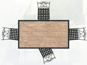 Iron Wood Table and Chairs 3D Model