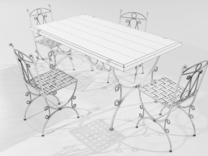Iron Wood Table and Chairs Model 3D