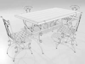 Iron Wood Table and Chairs Model 3D