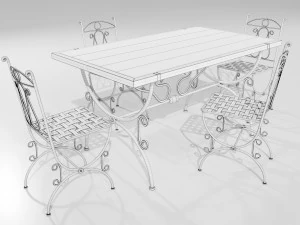 Iron Wood Table and Chairs 3D Model