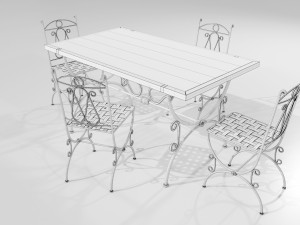 Iron Wood Table and Chairs Model 3D