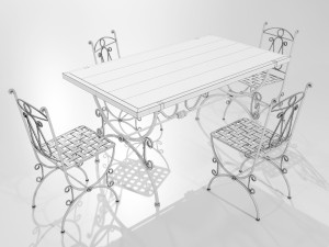 Iron Wood Table and Chairs Model 3D