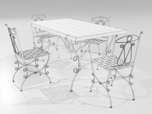 Iron Wood Table and Chairs Model 3D