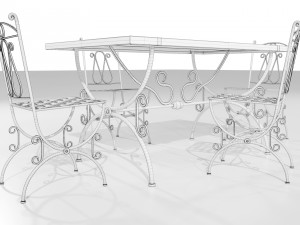 Iron Wood Table and Chairs Model 3D