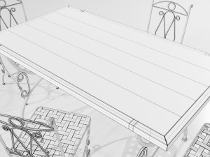 Iron Wood Table and Chairs Model 3D