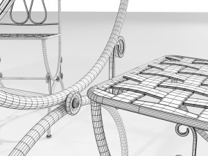 Iron Wood Table and Chairs Model 3D