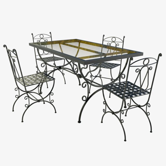 Iron Glass Table and Chairs 3Dモデル .c4d .max .obj .3ds .fbx .stl .blend 