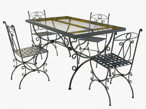 Iron Glass Table and Chairs 3D Model