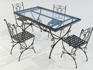 Iron Glass Table and Chairs 3Dモデル