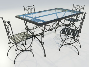 Iron Glass Table and Chairs 3Dモデル