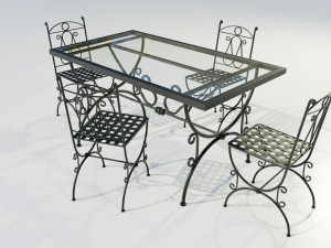 Iron Glass Table and Chairs 3Dモデル