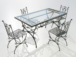 Iron Glass Table and Chairs 3Dモデル