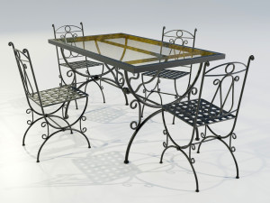 Iron Glass Table and Chairs 3Dモデル