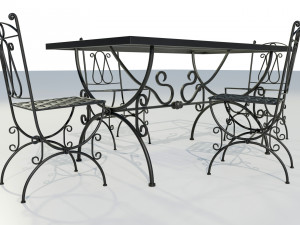Iron Glass Table and Chairs 3Dモデル