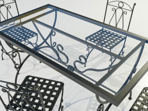 Iron Glass Table and Chairs 3Dモデル