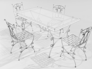 Iron Glass Table and Chairs 3Dモデル