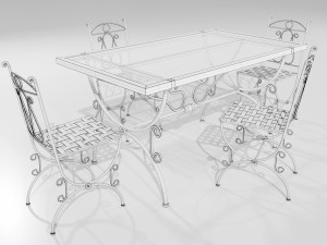 Iron Glass Table and Chairs 3Dモデル