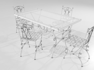 Iron Glass Table and Chairs 3Dモデル