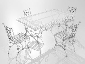Iron Glass Table and Chairs 3Dモデル