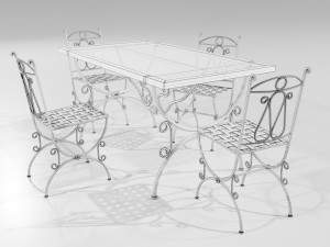 Iron Glass Table and Chairs 3Dモデル