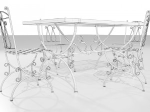 Iron Glass Table and Chairs 3Dモデル