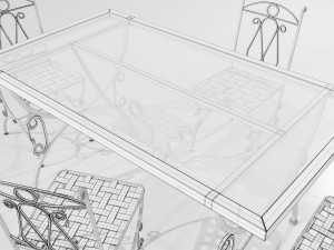 Iron Glass Table and Chairs 3Dモデル