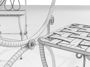 Iron Glass Table and Chairs 3Dモデル