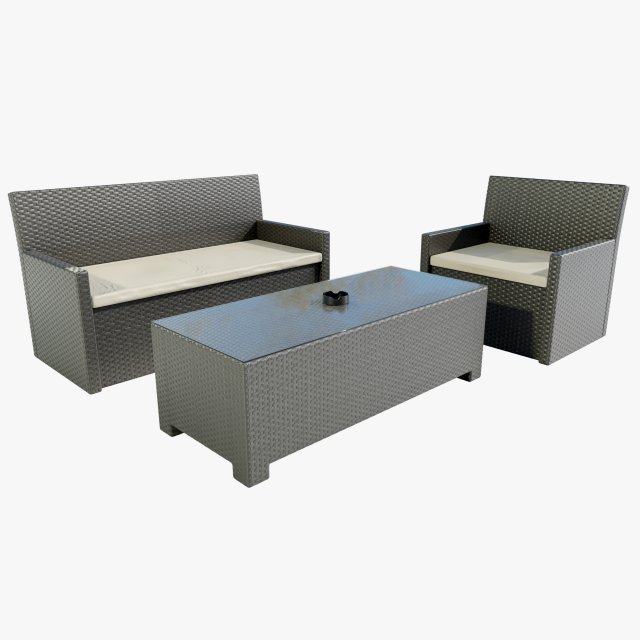 Polyrattan Outdoor Table and Armchairs 3D Model .c4d .max .obj .3ds .fbx .stl .blend 