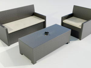 Polyrattan Outdoor Table and Armchairs 3D Model