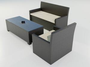 Polyrattan Outdoor Table and Armchairs 3D Model