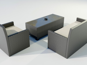 Polyrattan Outdoor Table and Armchairs 3D Model