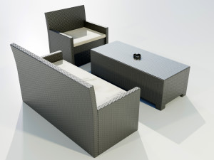 Polyrattan Outdoor Table and Armchairs 3D Model