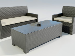 Polyrattan Outdoor Table and Armchairs 3D Model