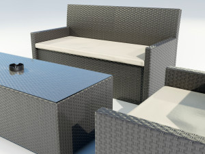 Polyrattan Outdoor Table and Armchairs 3D Model