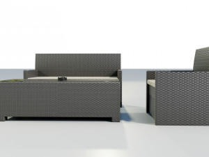 Polyrattan Outdoor Table and Armchairs 3D Model