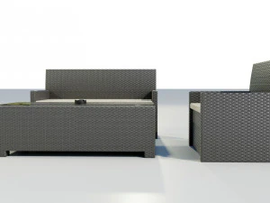Polyrattan Outdoor Table and Armchairs 3D Model