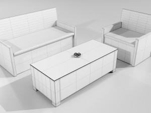 Polyrattan Outdoor Table and Armchairs 3D Model