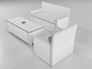 Polyrattan Outdoor Table and Armchairs 3D Model