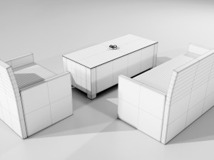 Polyrattan Outdoor Table and Armchairs 3D Model