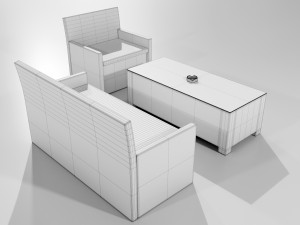 Polyrattan Outdoor Table and Armchairs 3D Model