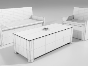 Polyrattan Outdoor Table and Armchairs 3D Model