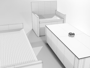 Polyrattan Outdoor Table and Armchairs 3D Model
