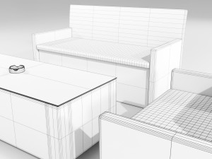 Polyrattan Outdoor Table and Armchairs 3D Model