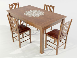 Wooden Dining Table 3D मॉडल