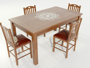 Wooden Dining Table 3D मॉडल