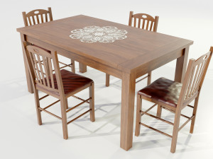 Wooden Dining Table 3D मॉडल