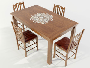 Wooden Dining Table 3D मॉडल